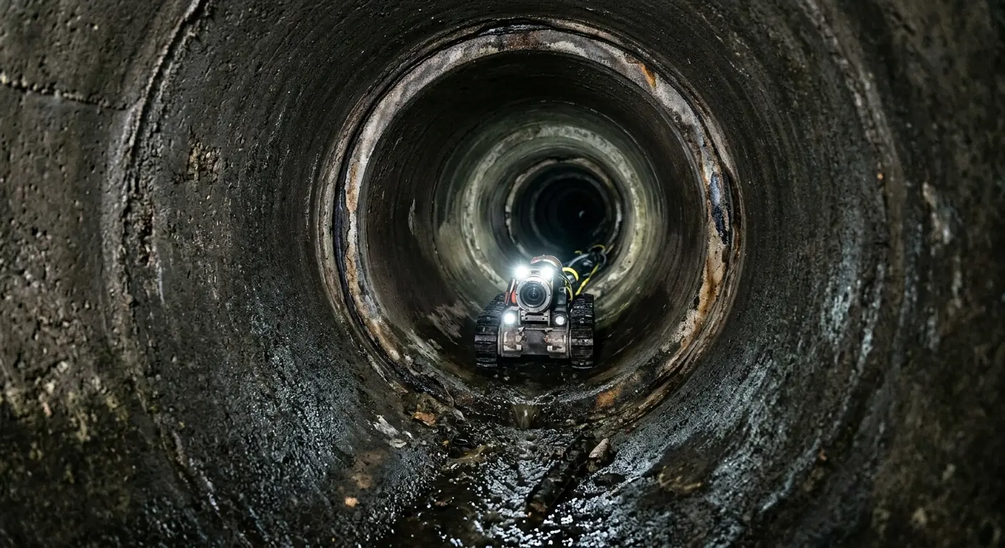 Robotic sewer camera inspecting pipe interior for Sewer Line Cleaning in West Frankfort